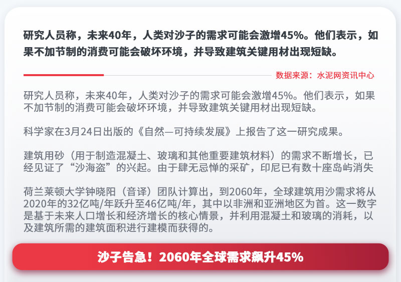 沙子告急！2060年全球需求飆升45%